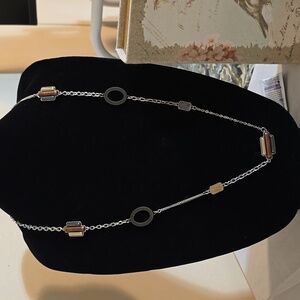 Silvertone Necklace with gold, brown, gray J49